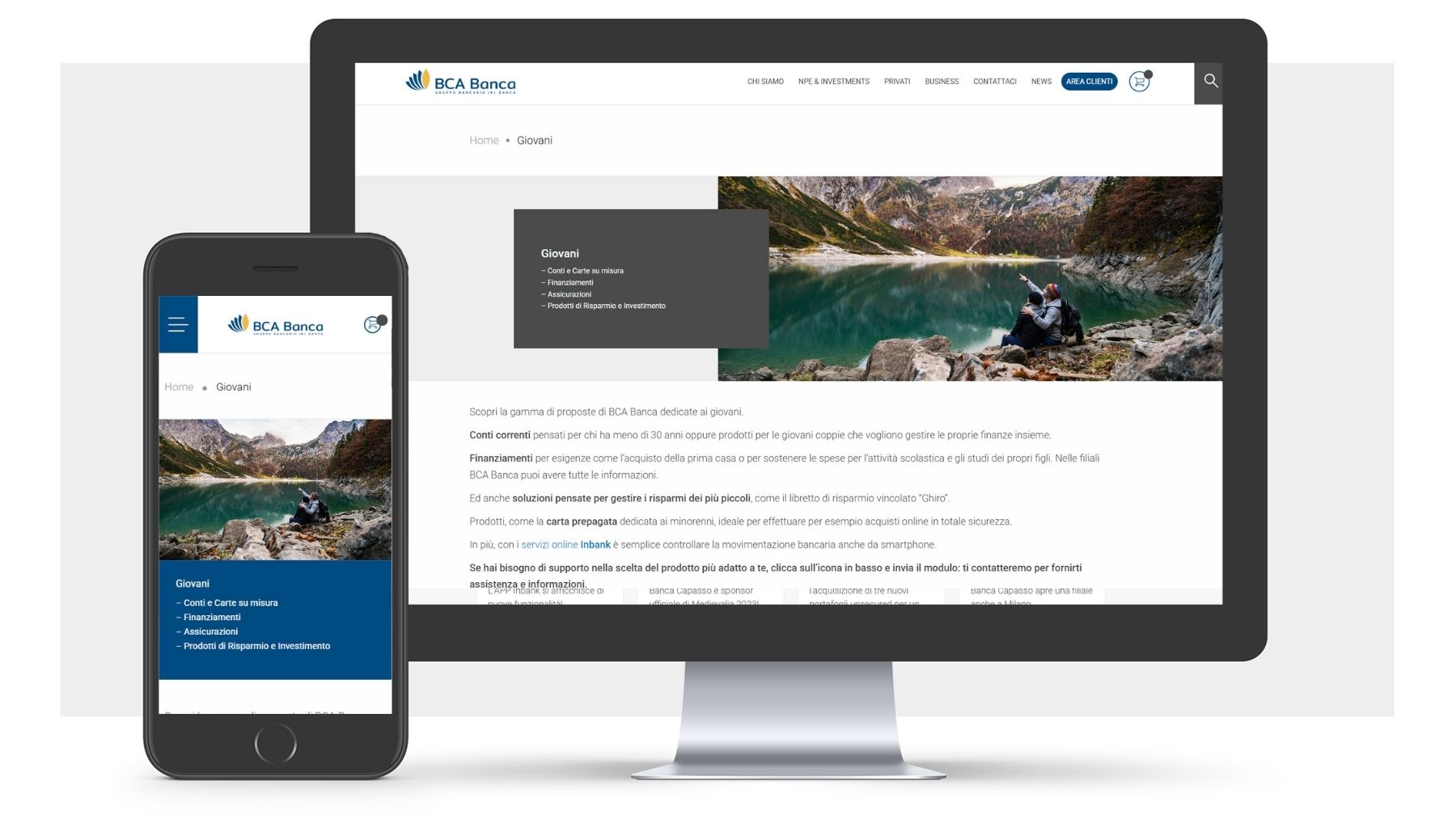 Pagina servizi del sito BCA Banca con organizzazione dei contenuti finanziari, call to action e layout progettato per facilitare la consultazione