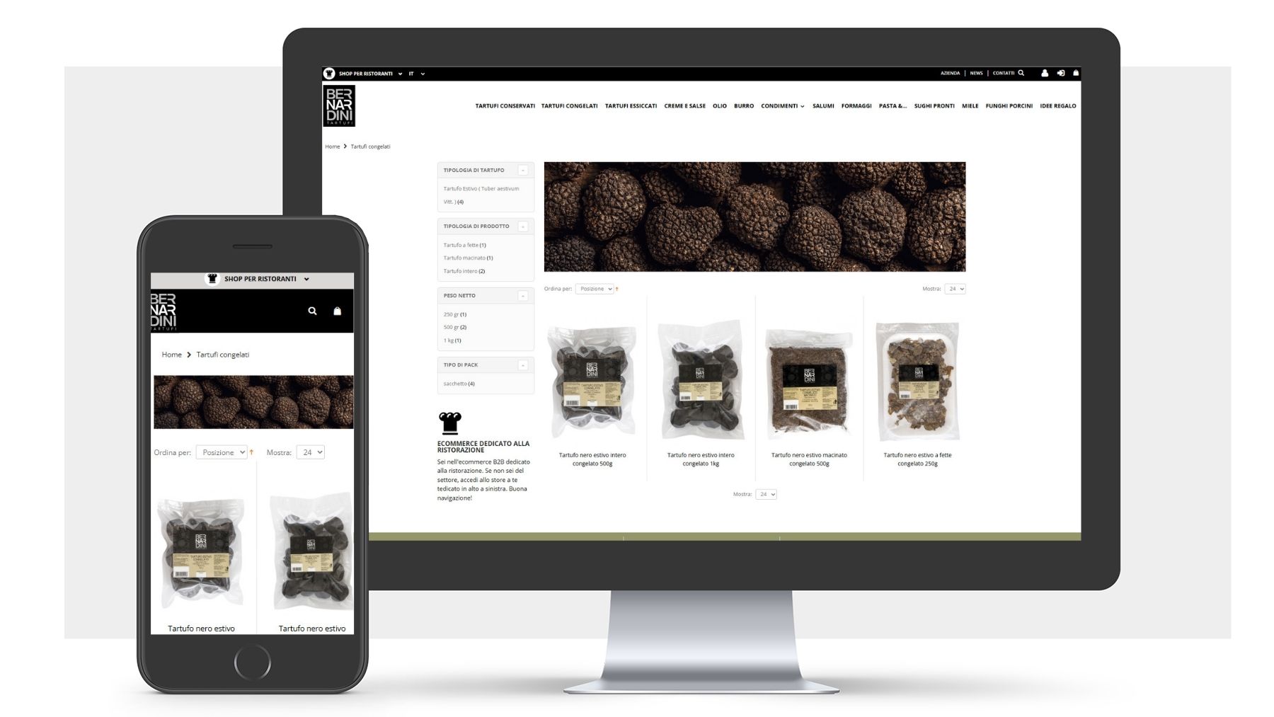Neikos per Bernardini Tartufi. sito web, b2b tartufo