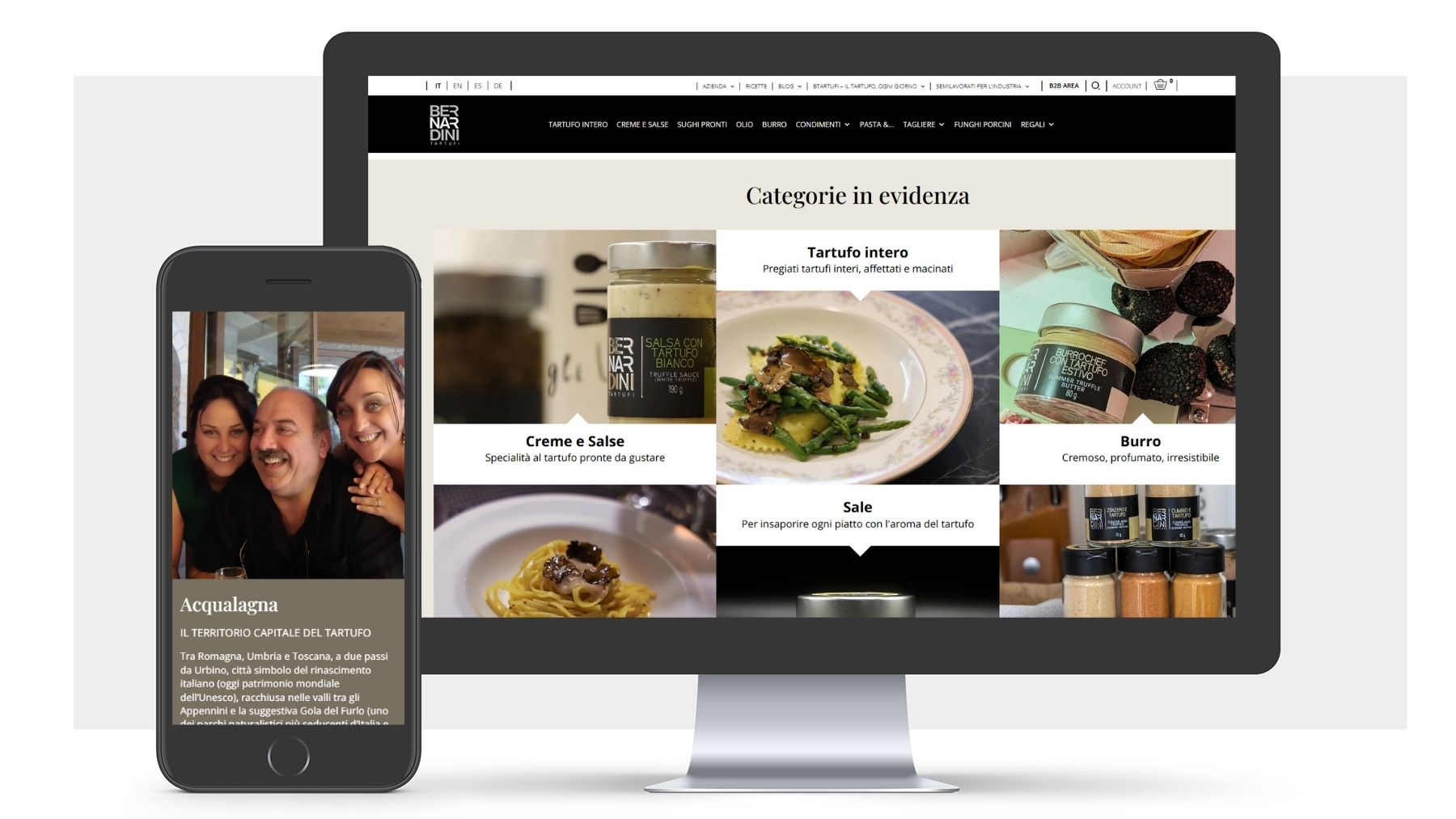 Neikos per Bernardini Tartufi. sito web, settore alimentare. Home page