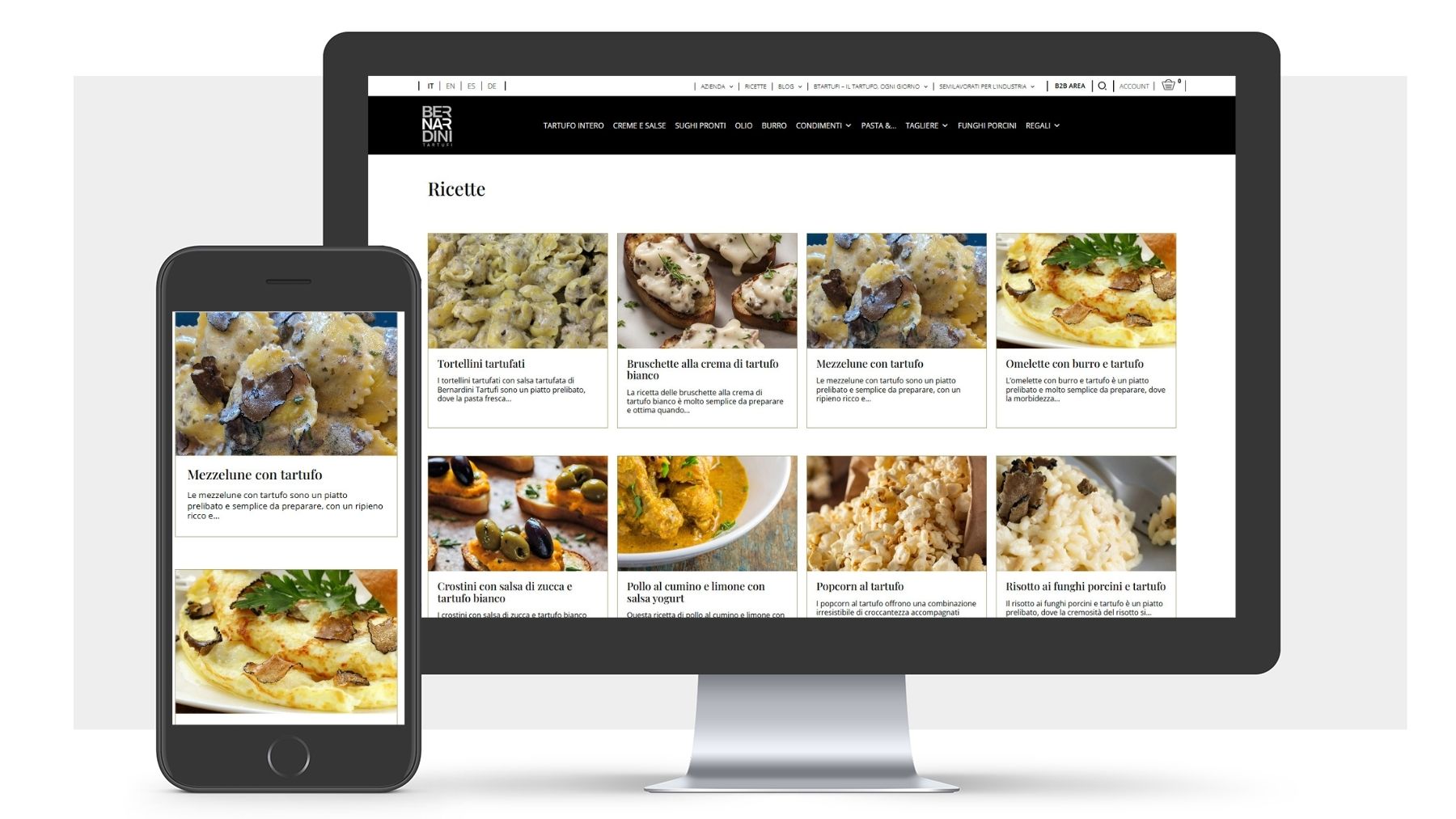 Neikos per Bernardini Tartufi. sito web, b2c, ricette al tartufo