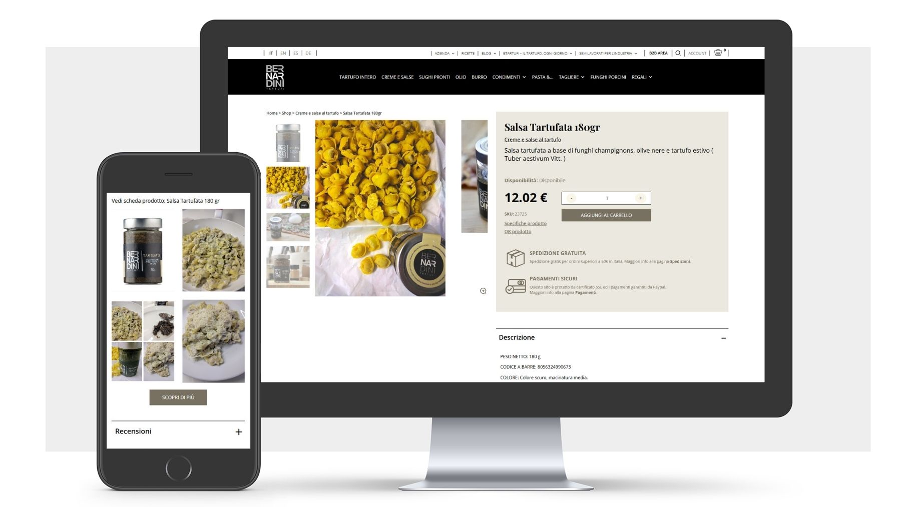 Neikos per Bernardini Tartufi. sito web, b2c, catalogo prodotti alimentari