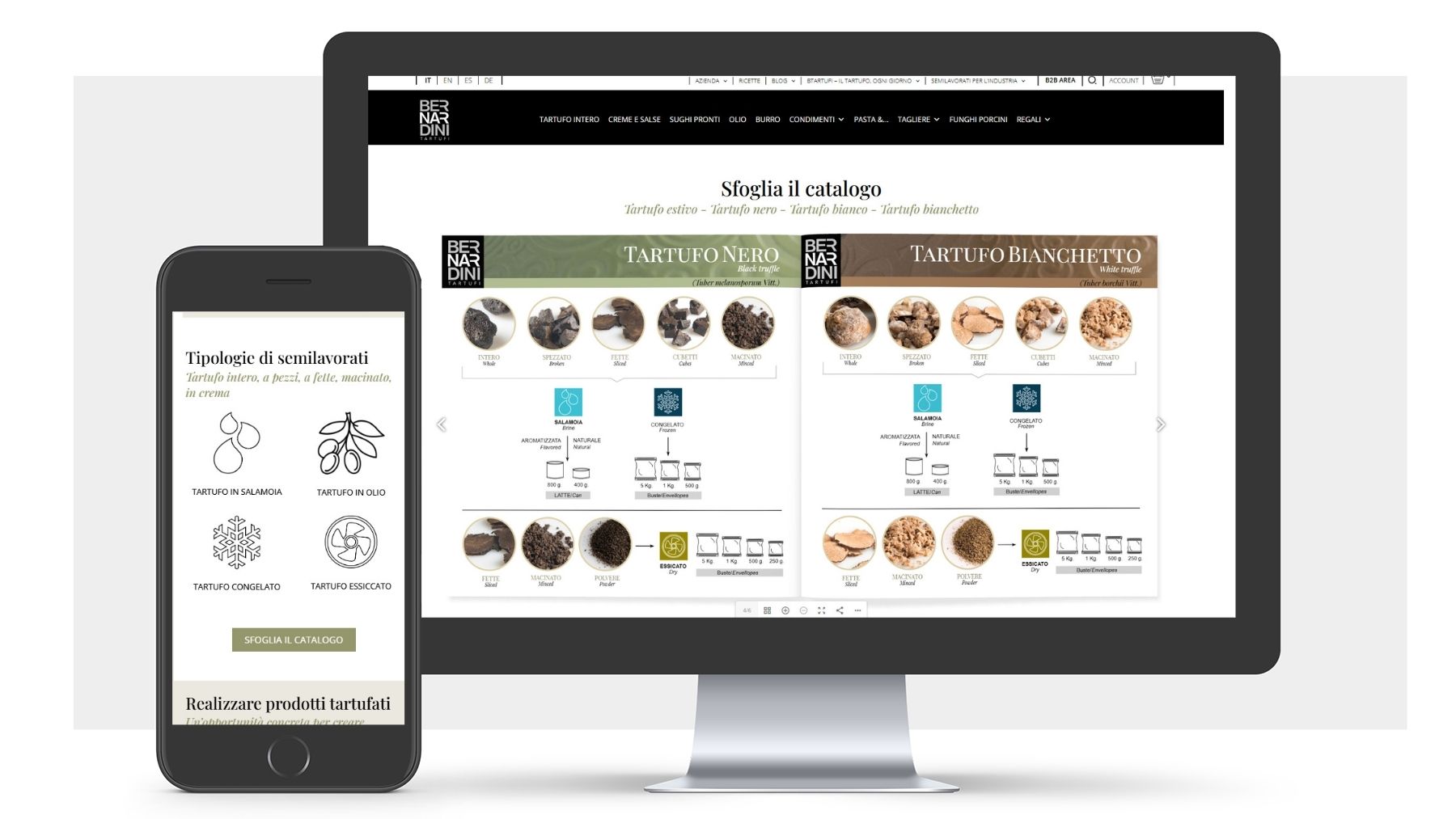 Neikos per Bernardini Tartufi. sito web, b2b, prodotti semilavorati