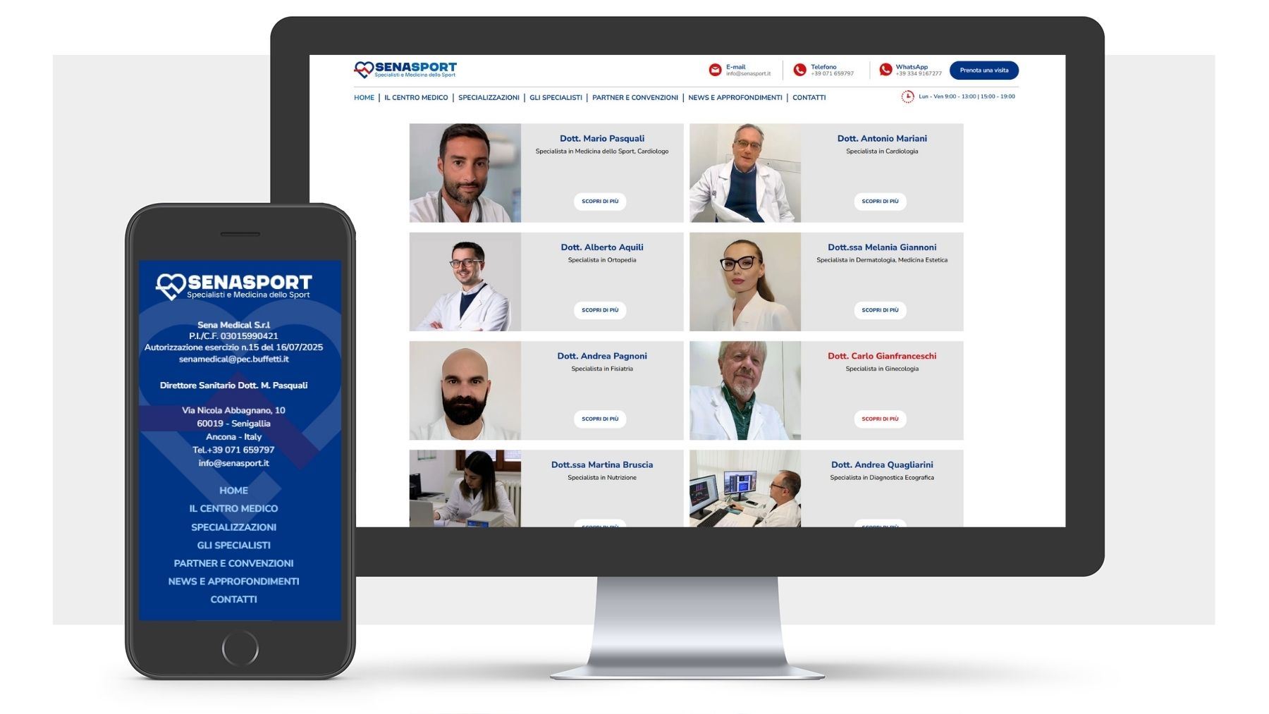 Pagina delle specializzazioni mediche del centro polispecialistico Senasport